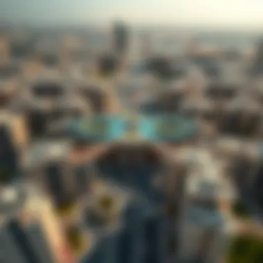 Aerial Perspective of Al Khail Gate Location Aerial view of Al Khail Gate highlighting location in Dubai