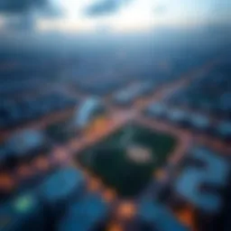 Aerial view of Alzorah showcasing its modern architecture and green spaces