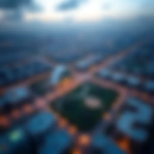 Aerial view of Alzorah showcasing its modern architecture and green spaces