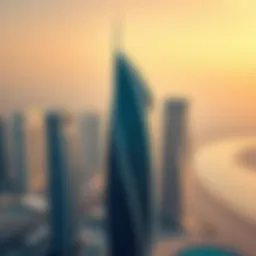 Aerial view of Aspect Tower showcasing its unique architectural design against the Dubai skyline