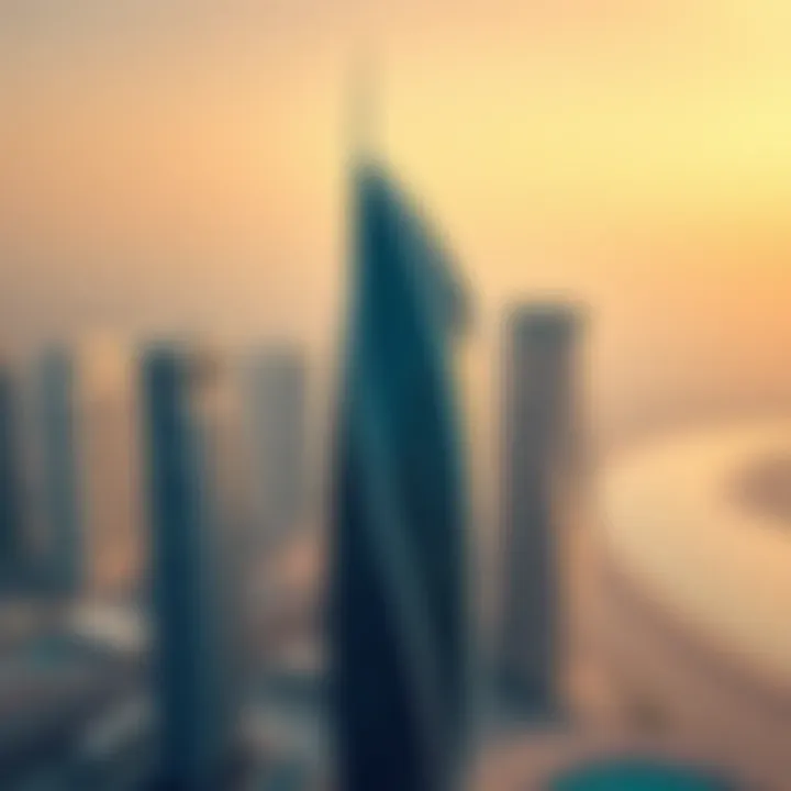 Aerial view of Aspect Tower showcasing its unique architectural design against the Dubai skyline