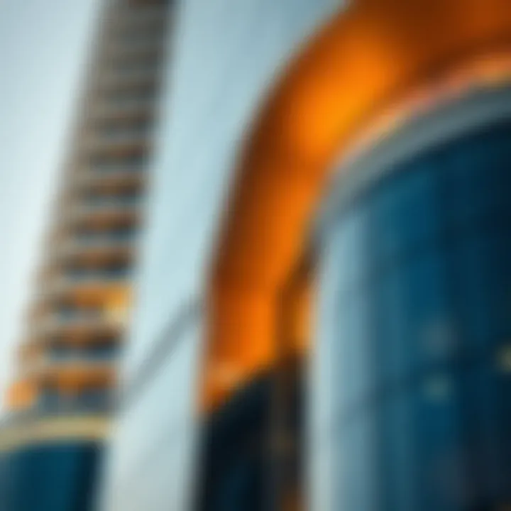 Close-up of architectural details of Aspect Tower emphasizing its innovative design features