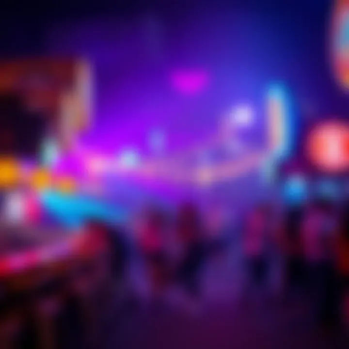 Vibrant nightlife scene with colorful lights in Dubai