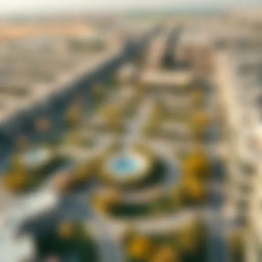 Aerial View of Bloom Living in Zayed City Aerial view of Bloom Living community showcasing its green spaces and architecture