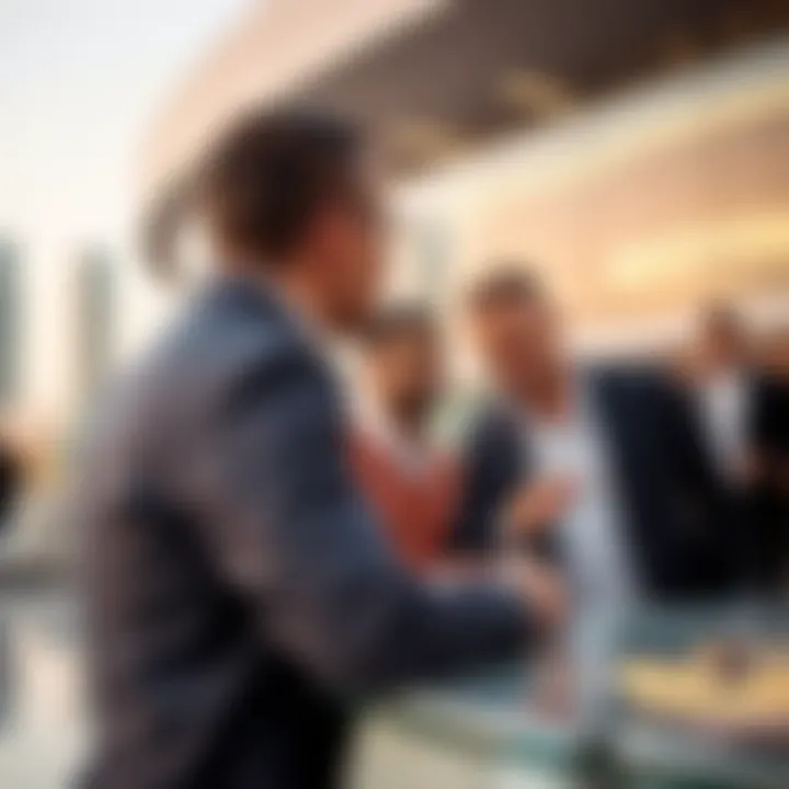 Investors discussing opportunities near Burj Azizi