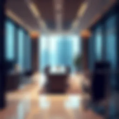 Modern Office Interior in Business Towers Interior design of a modern office space within a tower