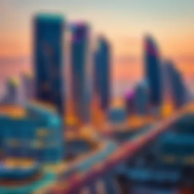 Vibrant Landscape of Business Bay Towers Vibrant urban landscape with business towers