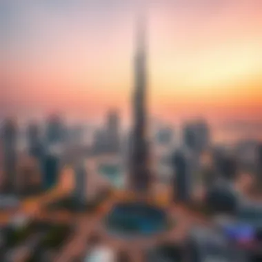 Dubai Skyline with Champion Tower Panoramic skyline view of Dubai featuring the Champion Tower