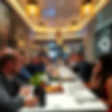 A lively atmosphere of guests enjoying their meals at an Al Karama restaurant.