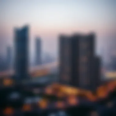 Striking Architectural Design of Damac Heights A breathtaking view of Damac Heights showcasing its striking architecture against the Dubai skyline.