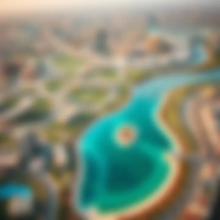 Dubai Landscape and the Location of Damac Heights An aerial view of the vibrant Dubai landscape showcasing the strategic location of Damac Heights.