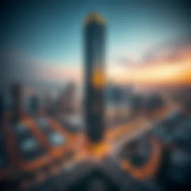 Panorama of Tower 108 Within Dubai's Iconic Skyline Panoramic view of Tower 108 against the backdrop of Dubai's dynamic skyline