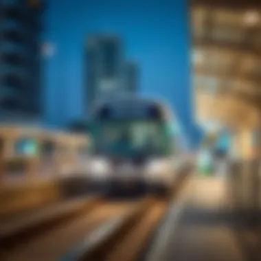 Image of a modern metro train approaching a station in Dubai