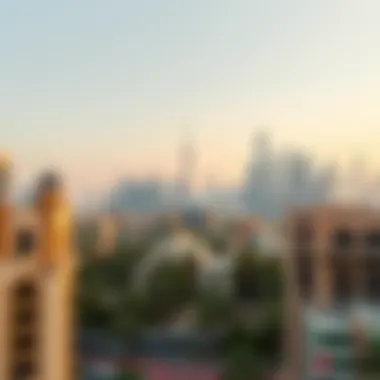 View of iconic Dubai skyline with studio flats