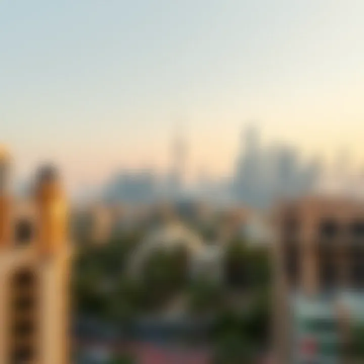 View of iconic Dubai skyline with studio flats