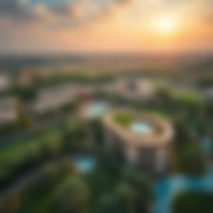 Aerial view of the expansive green spaces and amenities in Eagle Hills