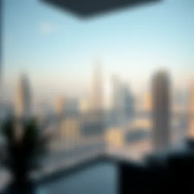 View of Dubai skyline from a stylish apartment balcony