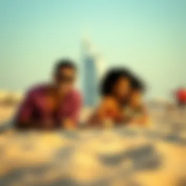 Family enjoying a beach day near their hotel in Dubai