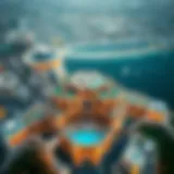 An aerial view of برج السراب showcasing its unique architectural design