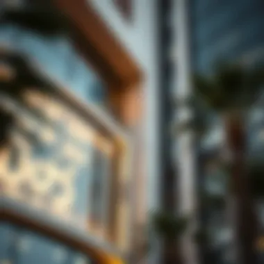 Close-up of برج السراب's modern facade highlighting architectural details