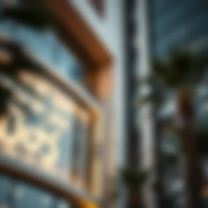 Close-up of برج السراب's modern facade highlighting architectural details