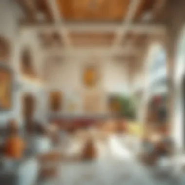 Interior of a vibrant cultural venue in Dubai featuring local art