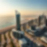 Aerial view of Creek Tower showcasing its architectural design against the Dubai skyline