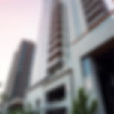 Exterior close-up of Creek Tower highlighting its modern architectural features