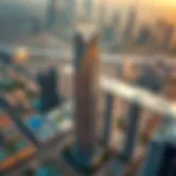 Aerial view of Creek Towers showcasing their height against Dubai's skyline