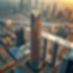 Aerial view of Creek Towers showcasing their height against Dubai's skyline