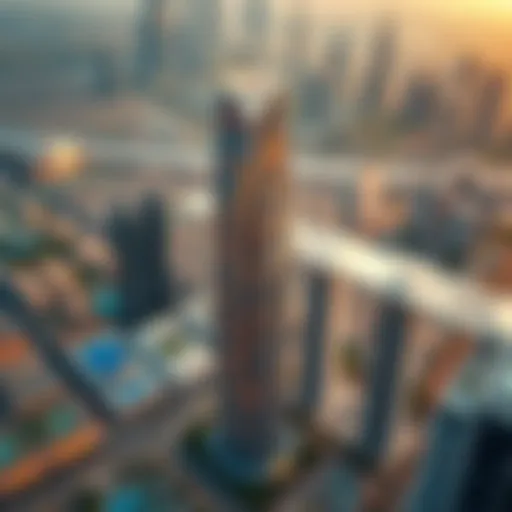 Aerial view of Creek Towers showcasing their height against Dubai's skyline