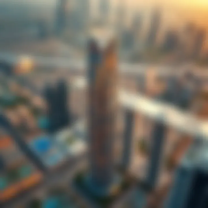 Aerial view of Creek Towers showcasing their height against Dubai's skyline