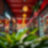 Vibrant street view showcasing local cafés and shops near Burjuman