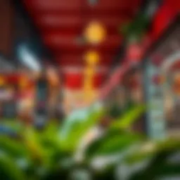 Vibrant street view showcasing local cafés and shops near Burjuman