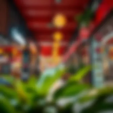 Vibrant street view showcasing local cafés and shops near Burjuman