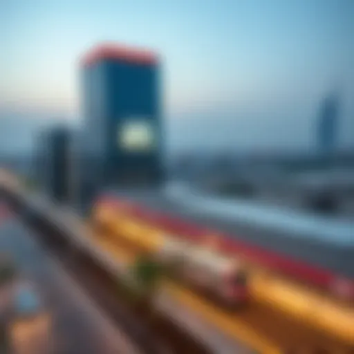 Modern Architecture of Dubai Red Line Metro Station Aerial view of Dubai Red Line Metro station showcasing its modern architecture