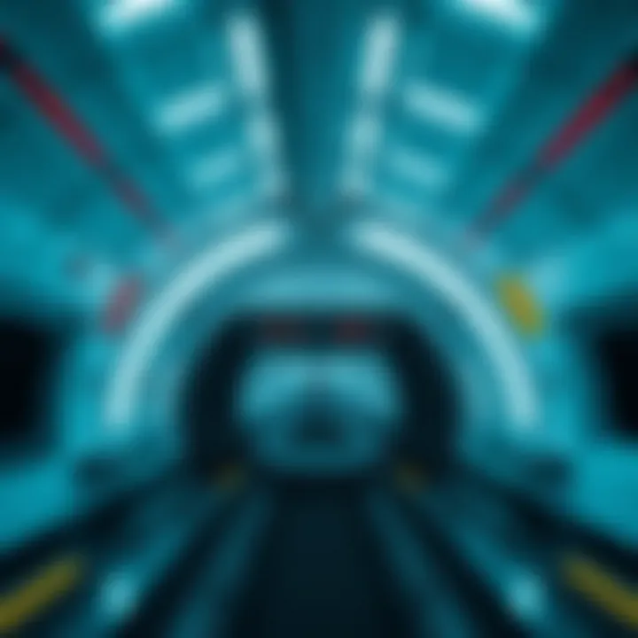 Interior design of a Dubai Metro Red Line station highlighting its futuristic elements