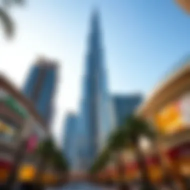 The iconic Burj Khalifa surrounded by upscale shopping areas