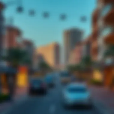 Vibrant Neighborhood in Dubai A bustling neighborhood in Dubai showcasing local amenities