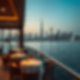 Scenic view of Dubai's skyline from a floating restaurant