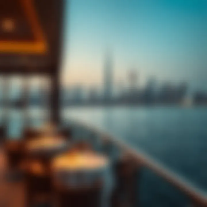 Scenic view of Dubai's skyline from a floating restaurant