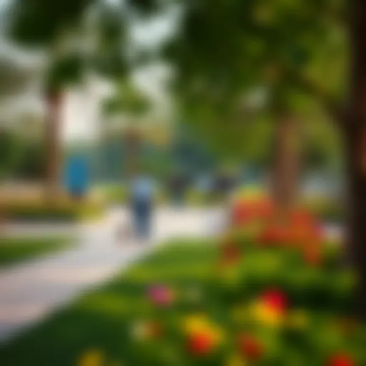 Visitors enjoying the serene pathways and vibrant gardens within Khalifa Park