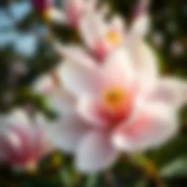 Close-up of magnolia flowers highlighting their intricate details and vibrant colors.