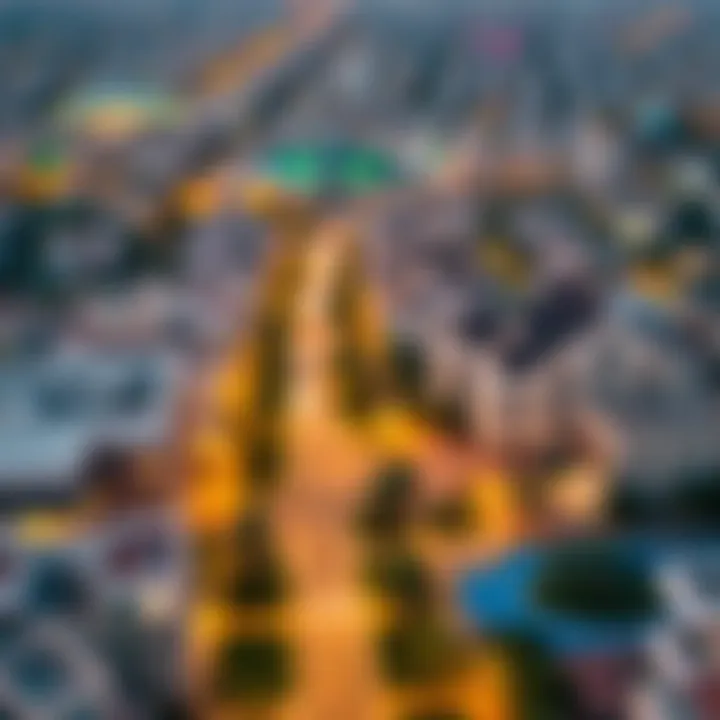 Aerial view of vibrant neighborhoods in Dubai with one-bedroom apartments