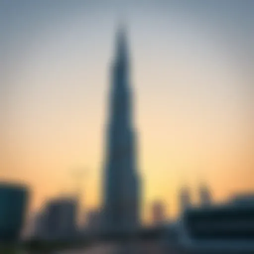 A striking view of the tallest building in the UAE against a sunset backdrop