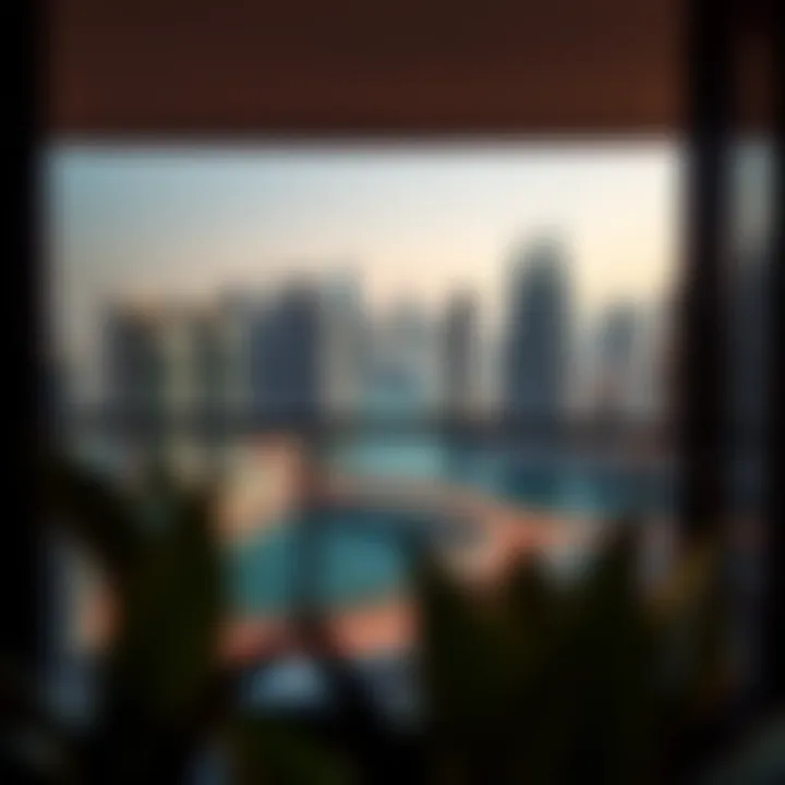 Scenic view of Dubai skyline from an apartment balcony