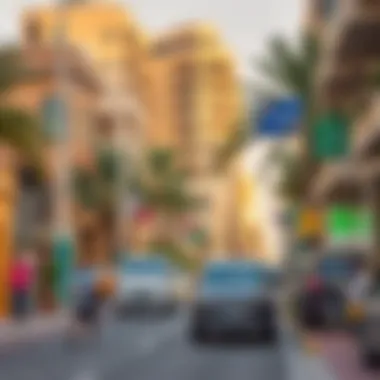 Vibrant neighborhood scene in Dubai with local attractions