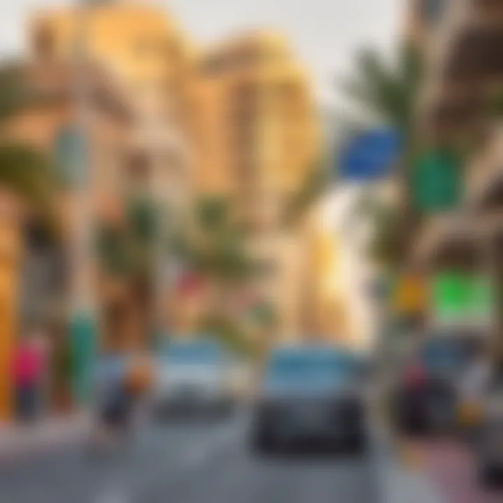Vibrant neighborhood scene in Dubai with local attractions
