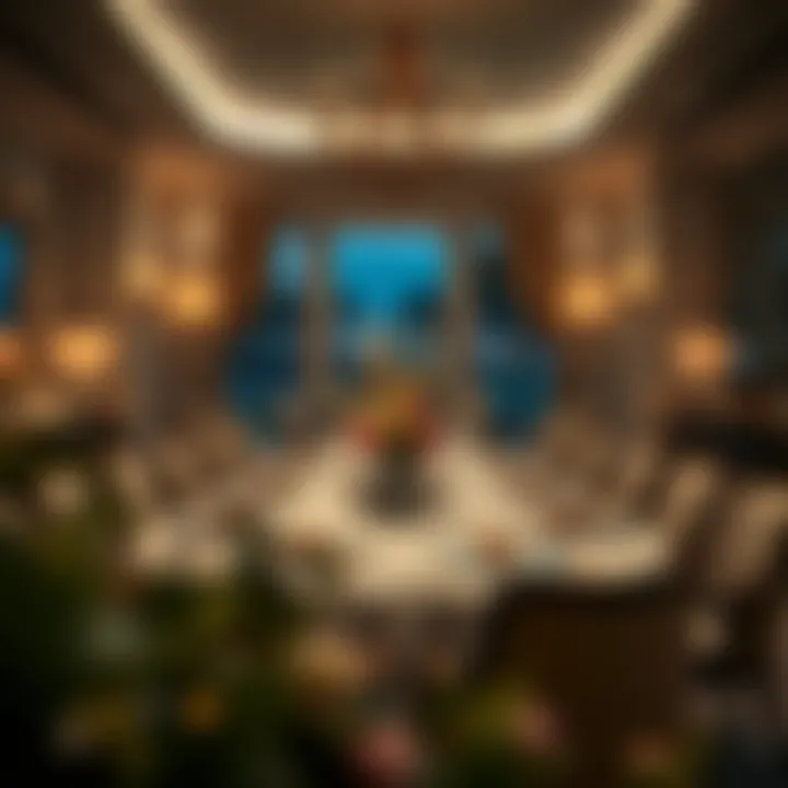 Elegant dining space featuring exquisite table settings and ambient lighting