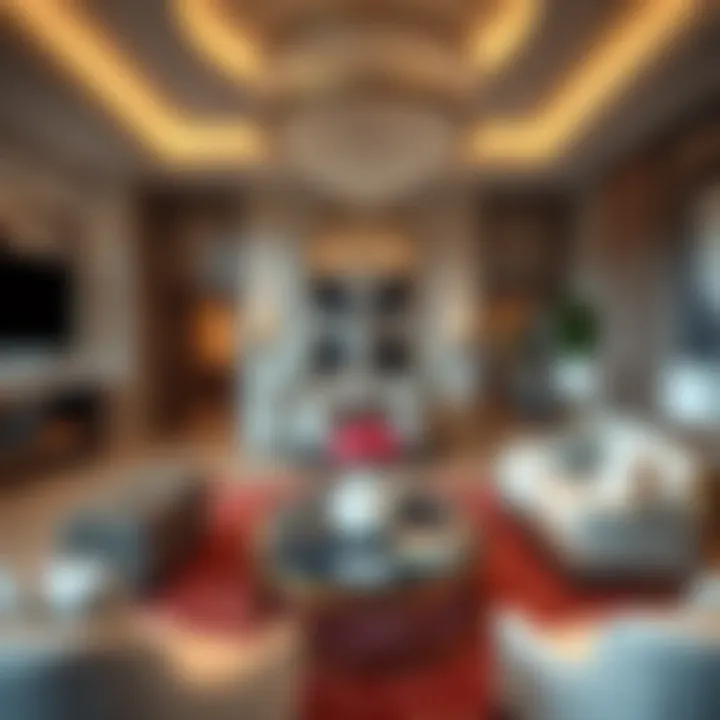 Luxurious living room interior designed with opulent furnishings and unique decor